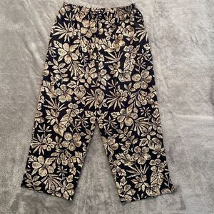 Alfred Dunner Floral Tropical Black Boho High waisted wide leg Pull On P…